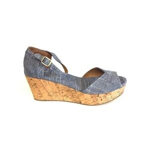 TOMS women’s wedge sandal chambray strap platform cork size 7.5